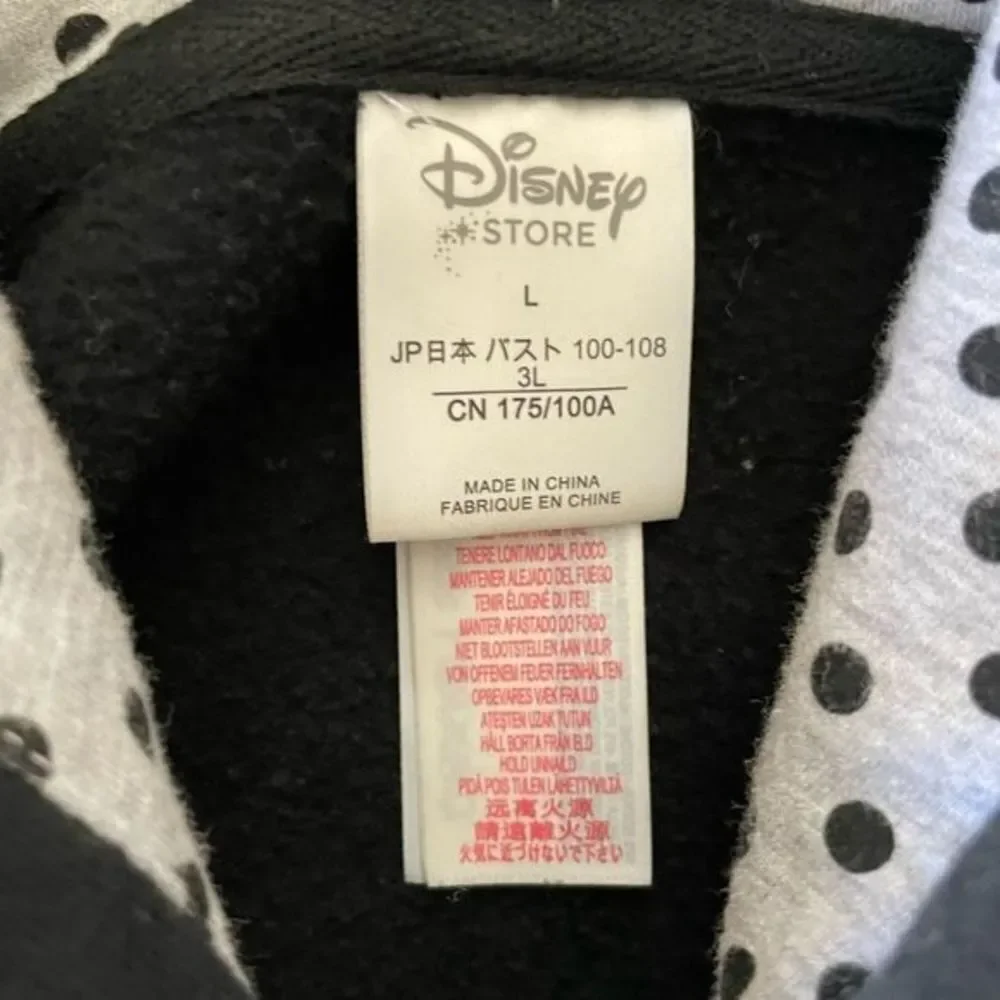 Disney Minnie Mouse Hooded Full Zip Jacket Fleece Lined Hoodie Black Size‎ Large